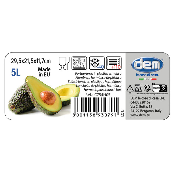 Rechteckige Lunchbox mit Deckel Dem 5 L rechteckig 29,5 x 21,5 x 11,7 cm (8 Stück)