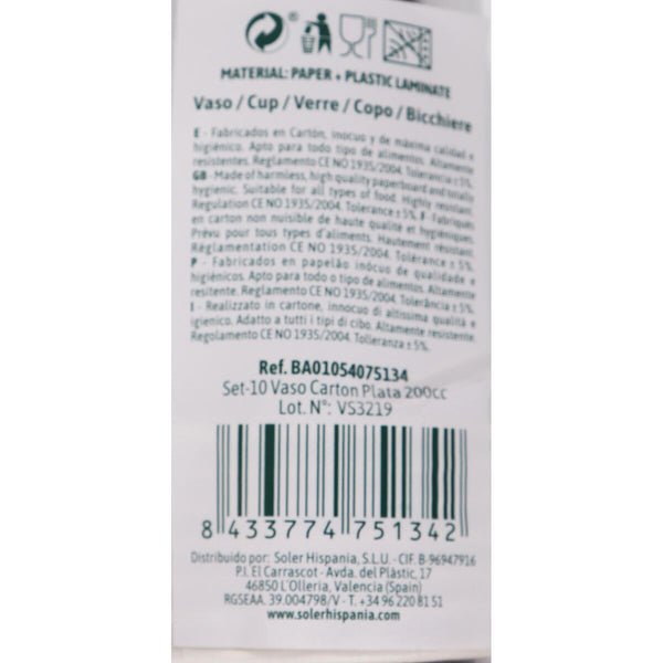 Gläserset Algon Pappe Einwegartikel Silberfarben 36 Stück 200 ml (10 Stücke)