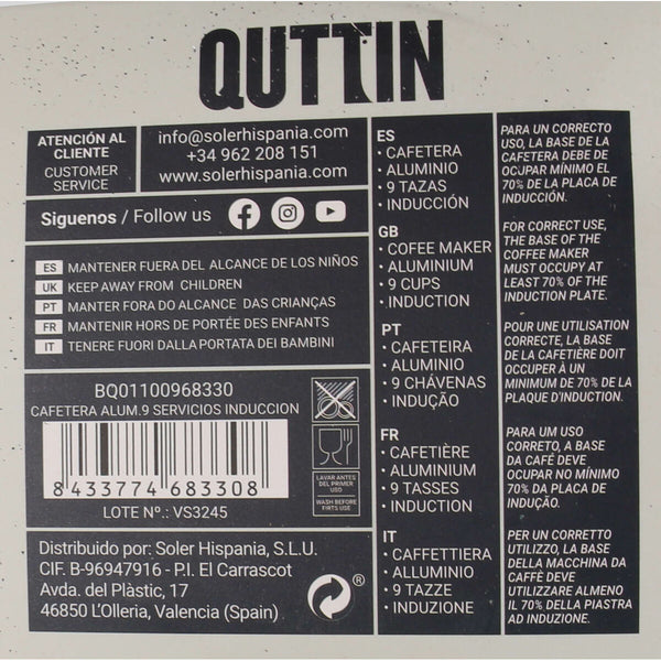 Italienische Kaffeemaschine Quttin Aluminium 9 Tassen (6 Stück)