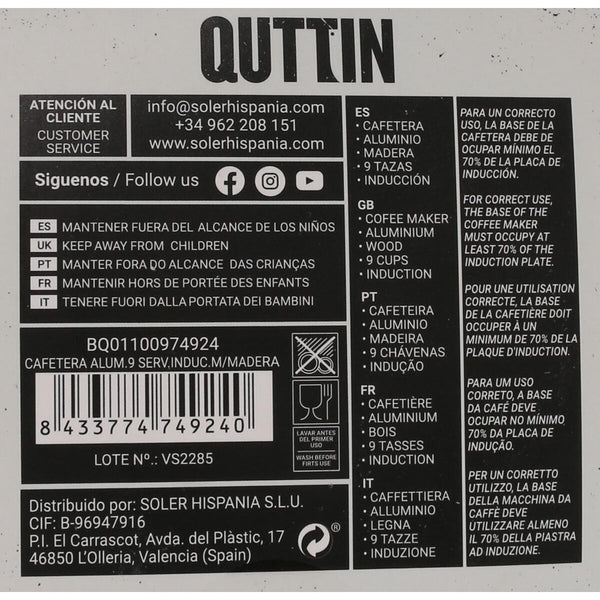 Italienische Kaffeemaschine Quttin Holz Aluminium 9 Tassen (6 Stück)