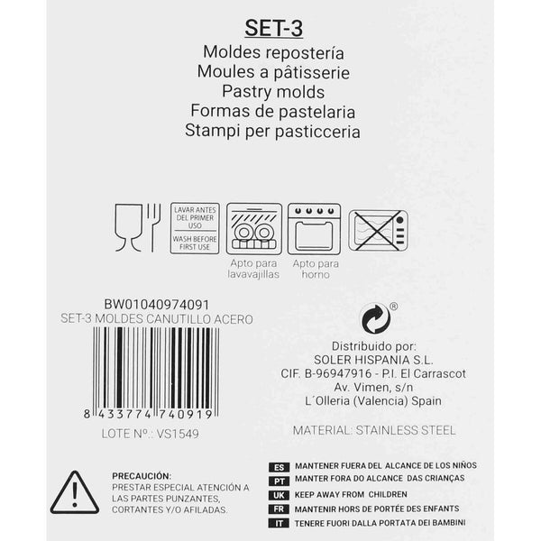 Backformen-Set Wooow Edelstahl Silberfarben Stahl 3 Stücke 2,5 x 12,5 cm (36 Stück) (3 pcs)