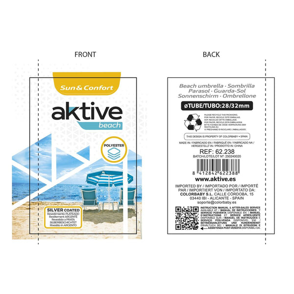 Sonnenschirm Aktive Blau Ø 200 cm 200 x 200 x 200 cm 200 x 198,5 x 200 cm UV50 (6 Stück)