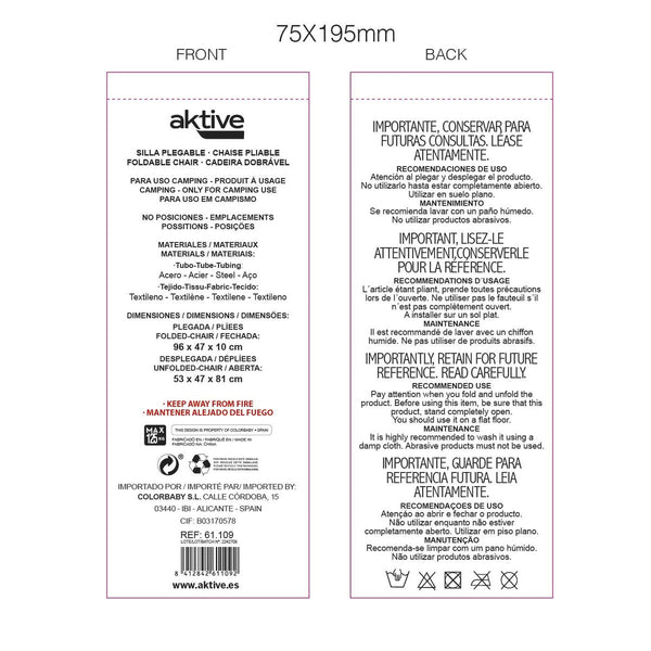 Gepolsterte Campingstuhl Aktive Weiß 46 x 81 x 55 cm (4 Stück)