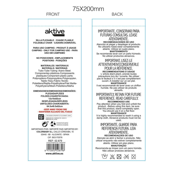 Camping Klappstuhl Aktive Blau Grau 46 x 82 x 46 cm (4 Stück)