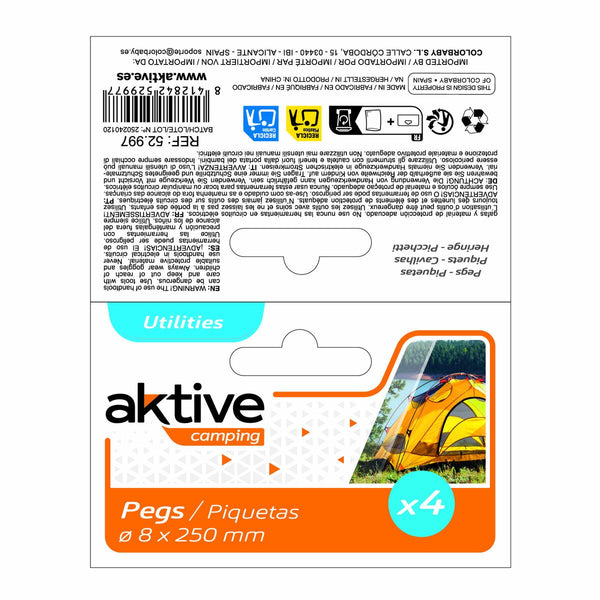 Spitzhacke für Camping Aktive 25 cm 4 Stücke Ø 8 mm (24 Stück)