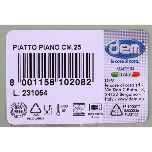 Flacher Teller Dem Inside Kunststoff Ø 25 x 25 x 2 cm (36 Stück)