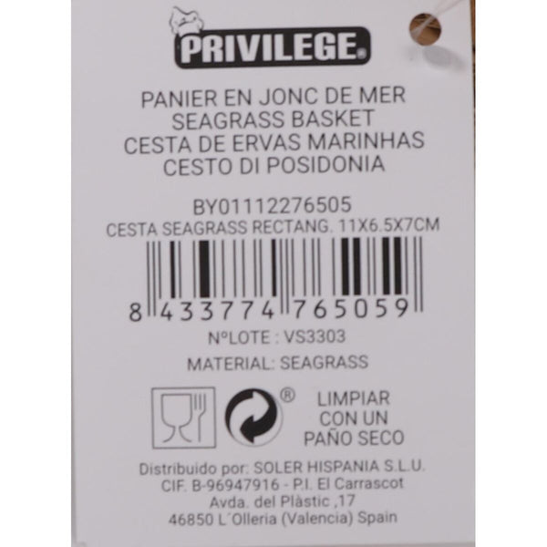 Mehrzweckkorb Privilege Seegras rechteckig 11 x 6,5 x 7 cm (24 Stück)