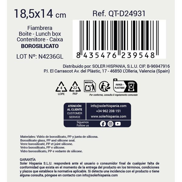 Lunchbox hermetisch Quttin 2 Fächer rechteckig 580 ml (6 Stück)