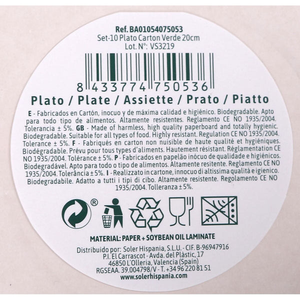 Geschirr-Set Algon Einwegartikel Pappe grün 10 Stücke 20 x 20 x 1,5 cm (36 Stück)