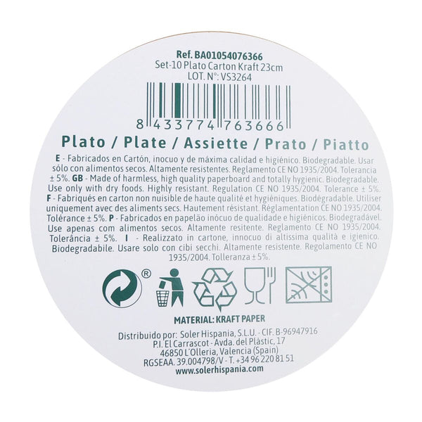 Geschirr-Set Algon Einwegartikel Kraftpapier 10 Stücke 23 cm (18 Stück)