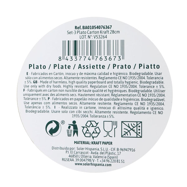 Geschirr-Set Algon Einwegartikel Kraftpapier 3 Stücke 28 cm (24 Stück)