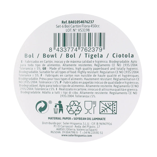 Geschirr-Set Algon Einwegartikel Pappe blumig 6 Stücke 450 ml (24 Stück)