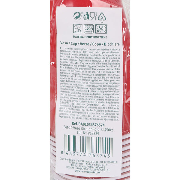 Mehrweg-Gläser-Set Algon Kunststoff Rot 10 Stücke 450 ml (18 Stück)