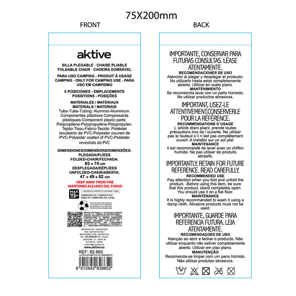 Gepolsterte Campingstuhl Aktive 47 x 82 x 49 cm Flamingo (2 Stück)