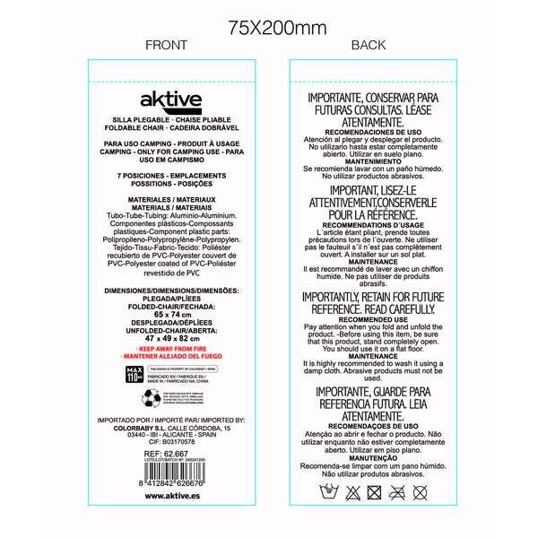 Strandstuhl Aktive 47 x 82 x 49 cm (2 Stück)