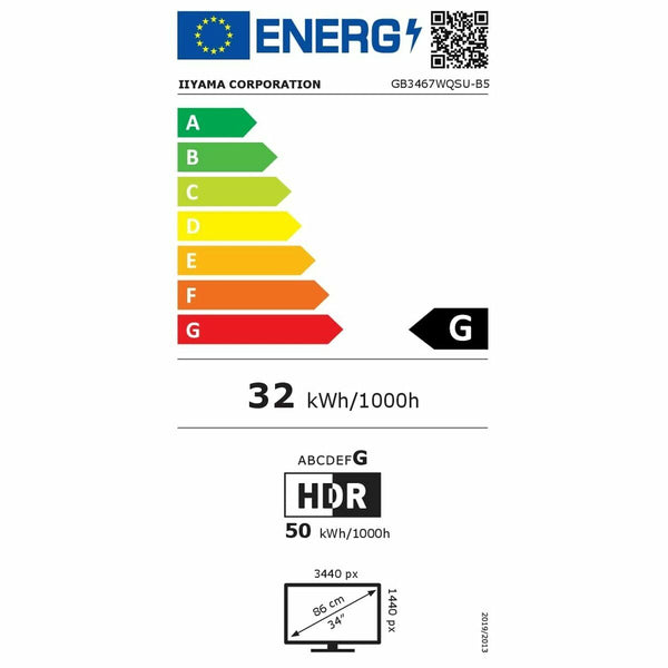 Monitor Iiyama GB3467WQSU-B5 34" LED VA Flicker free 165 Hz 50-60  Hz