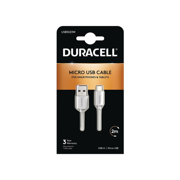 USB-Kabel DURACELL USB5023W 2 m Weiß (1 Stück)