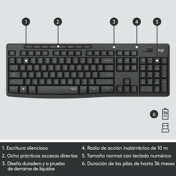 Tastatur mit Drahtloser Maus Logitech MK295 Schwarz Qwerty Spanisch