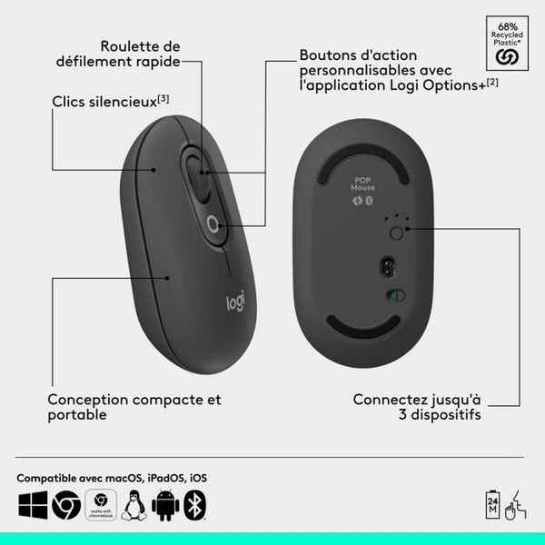 Drahtlose Bluetooth Maus Logitech Pop Dunkelgrau
