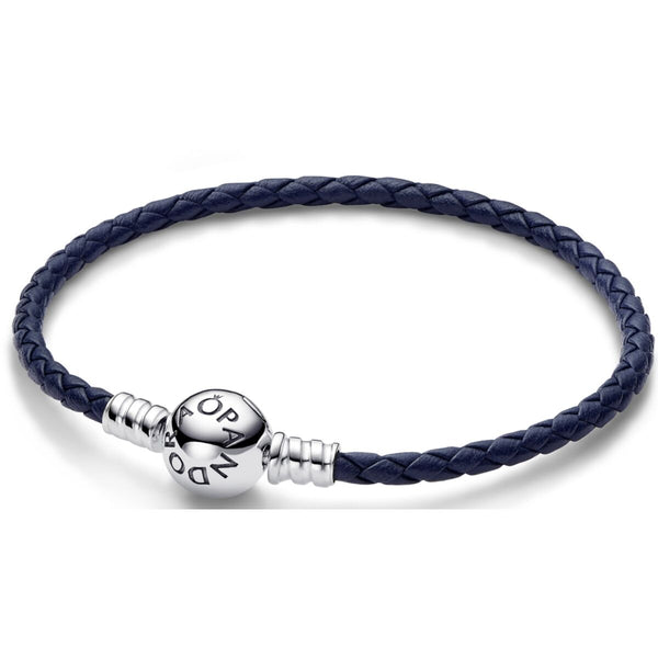 Damenarmreif Pandora ROUND CLASP BLUE BRAIDED LEATHER BRACELET