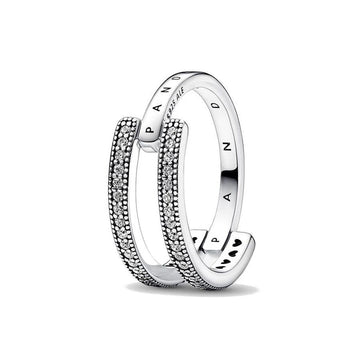 Damenring Pandora SIGNATURE LOGO & PAVE DOUBLE BAND - RING - SIZE 56