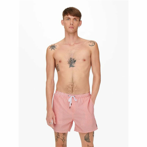 Herren Badehose Only & Sons Onsted Stripe Seersucker Rosa