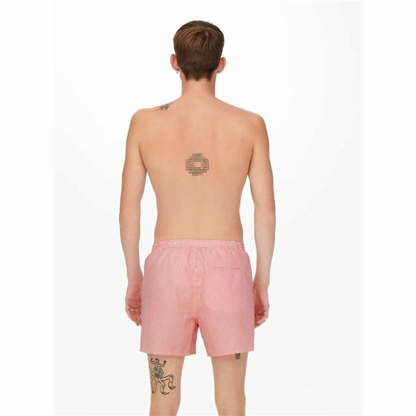 Herren Badehose Only & Sons Onsted Stripe Seersucker Rosa