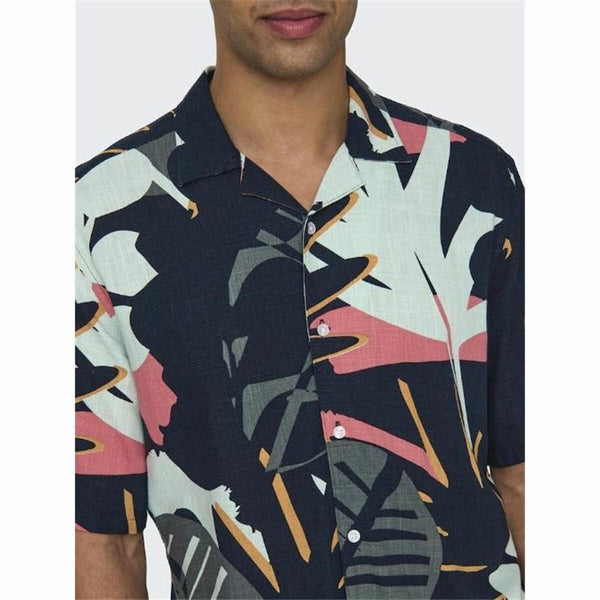 Hemd Only & Sons Onsbertil Reg Visc Linen Navy Casual Kurzer Ärmel