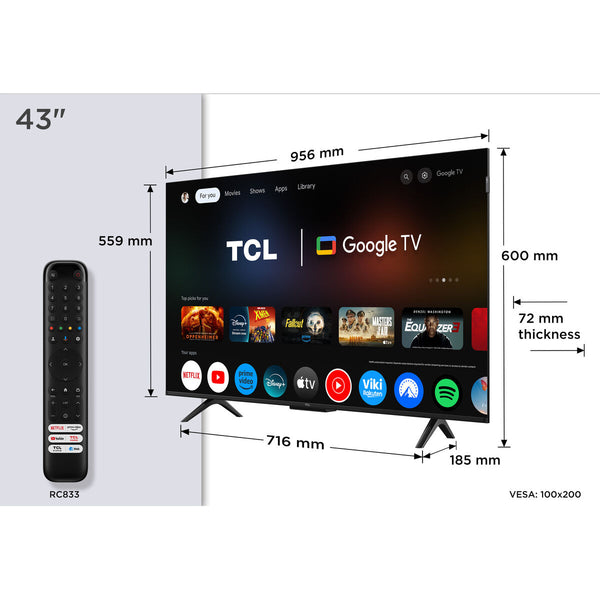 Smart TV TCL 43P7K 4K Ultra HD 43" LED HDR D-LED QLED