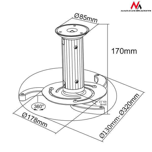 Deckenhalterung für Projektoren MacLean MC-515 80 - 170 mm