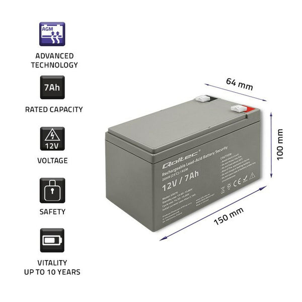 Batterie für Unterbrechungsfreies Stromversorgungssystem USV Qoltec 53076 7 Ah 12 V