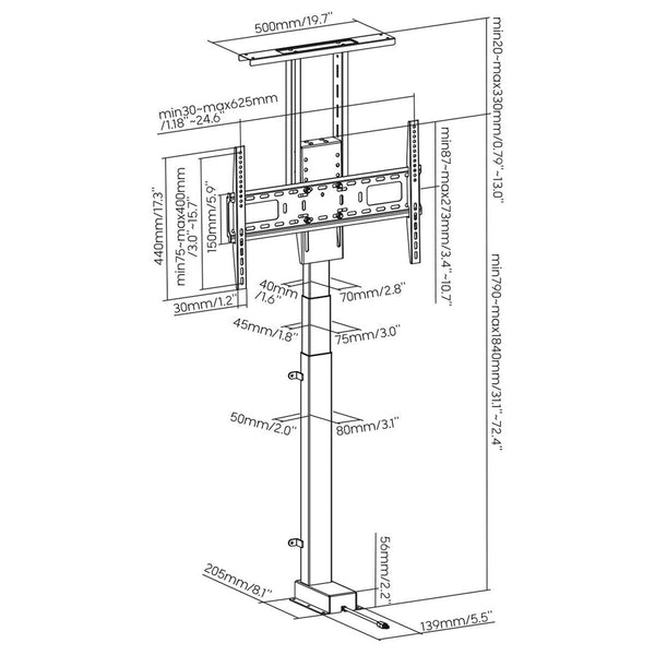 Bildschirm-Träger für den Tisch MacLean MC-866T 80" 37"