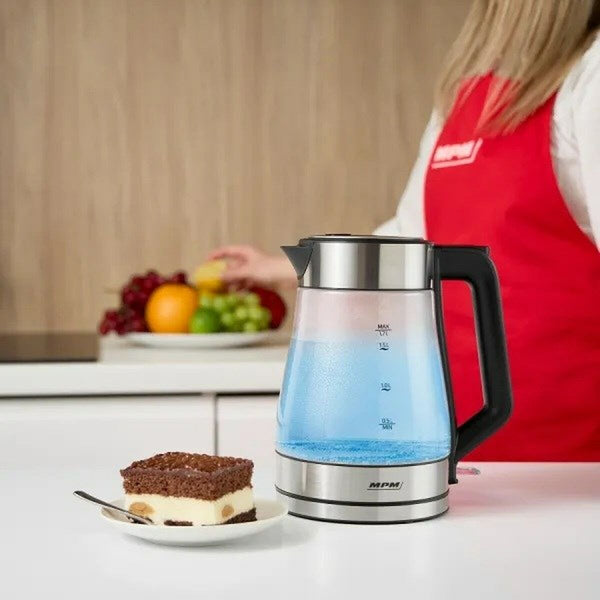 Wasserkocher Mpm MCZ-122 Schwarz Grau Glas Edelstahl 2200 W 1,7 L