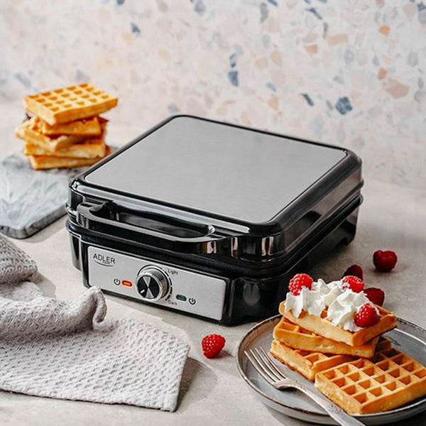 Waffeleisen Adler AD 3083 Schwarz Silberfarben 1800 W