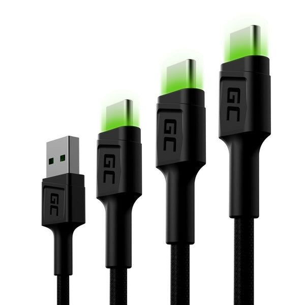 Adapter USB und USB-C Green Cell KABGCSET01 Schwarz grün 2 m (3 Stück)