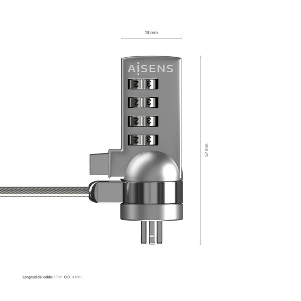 Sicherheitskabel Aisens ASLK-D40N01-SL Silberfarben 1,5 m