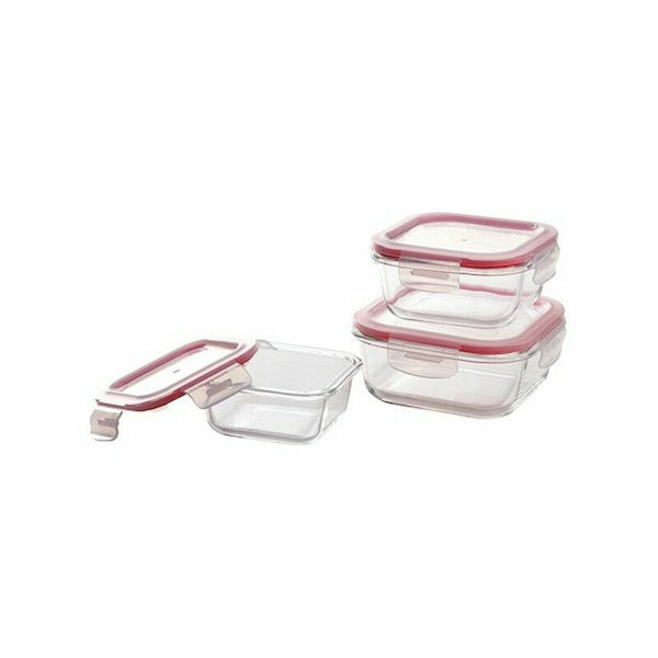 Lunchbox-Set Bergner Walking Anywhere Borosilikatglas cuadradas karriert 320 ml 520 ml 800 Seiten Rot