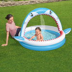 Bestway Aufblasbares Kinderbecken 2 Ringe Haifisch Sprinkler 163x127x92 cm +2 Jahre Garten 53157