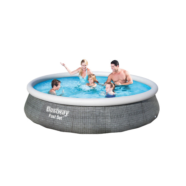 Bestway aufblasbares Pool für Erwachsene Rattanring mit Filter 396x84 cm Garten 57376