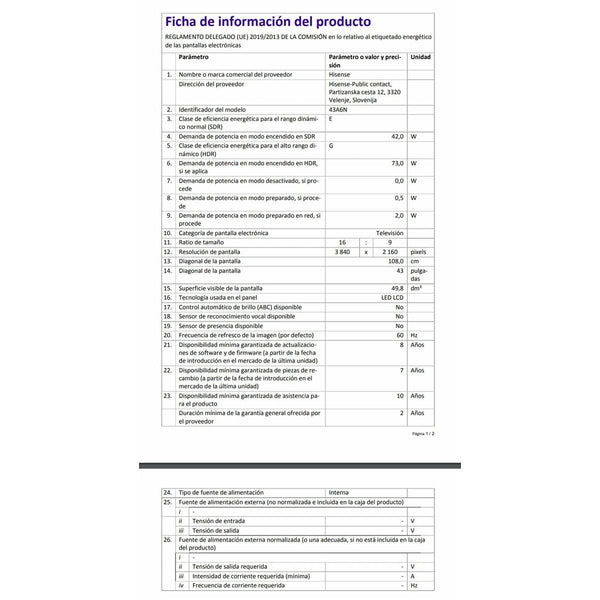 Smart TV Hisense 43A6N        43 43" 4K Ultra HD LED HDR D-LED QLED