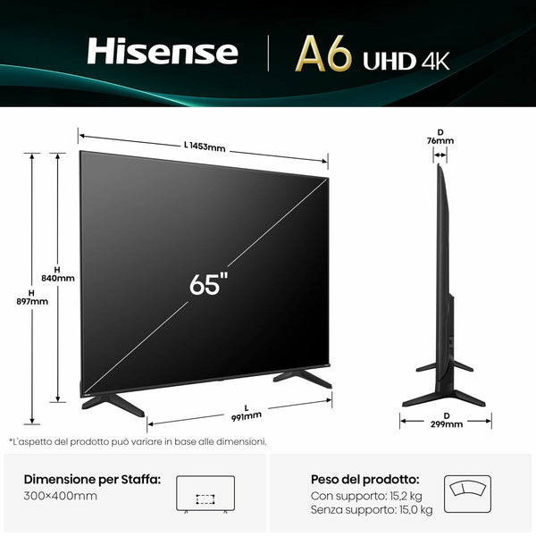Smart TV Hisense 65A6Q 65" 4K Ultra HD LED HDR D-LED