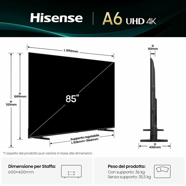 Smart TV Hisense 85A6Q 85" 4K Ultra HD LED HDR D-LED