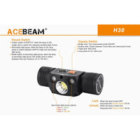 LED-Kopf-Taschenlampe Acebeam H30 R+CRI 6500K Schwarz Orange 4000 Lm