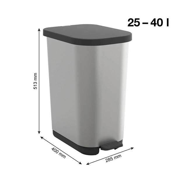 Mülltonne Rotho Ribo Silver Silber Kunststoff 35 L