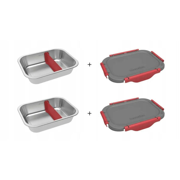 Behälter HeatsBox INNER DISH SET Rot Graphit Silberfarben rechteckig 0,925 l (2 Stück)