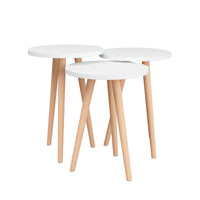 3er-Set Tischchen Alexandra House Living Weiß natürlich Holz MDP 35 x 49 x 35 cm 35 x 45 x 35 cm 35 x 47 x 35 cm