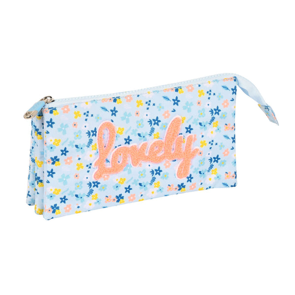 Dreifaches Mehrzweck-Etui Moos Lovely Blau 22 x 12 x 3 cm