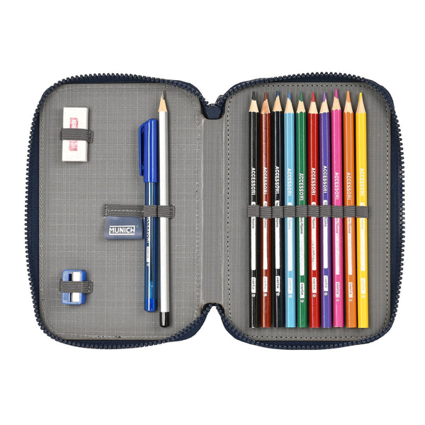 Doppel-Federtasche Munich Flash Marineblau 12.5 x 19.5 x 4 cm (28 Stücke)