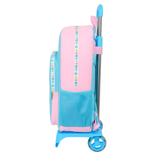Schulrucksack mit Rädern Benetton Unique Rosa türkis 30 x 46 x 14 cm