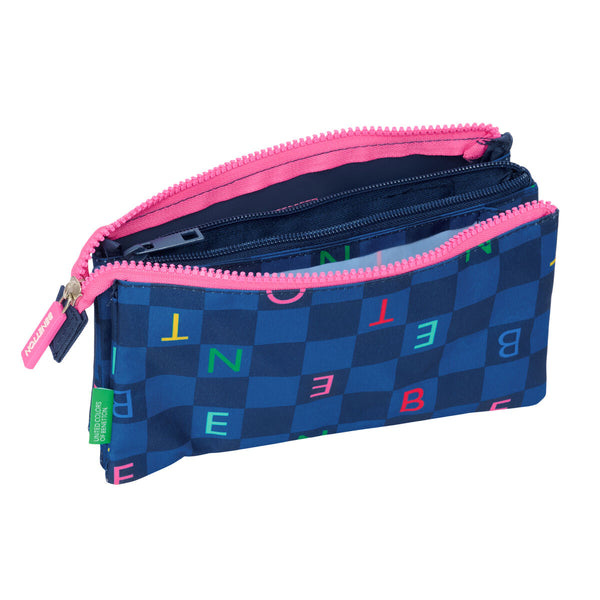 Dreifaches Mehrzweck-Etui Benetton Damero Marineblau 22 x 12 x 3 cm